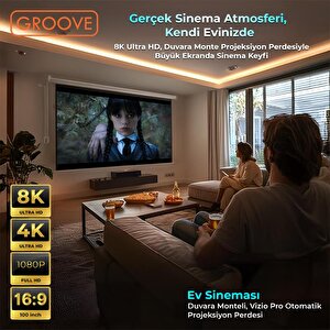 Groove Vizio Pro 100¨ Inch Blackout Işık Geçirmez Elektrikli Otomatik Kumandalı Projeksiyon Perdesi 220x125cm +motorlu+canlı Renkl