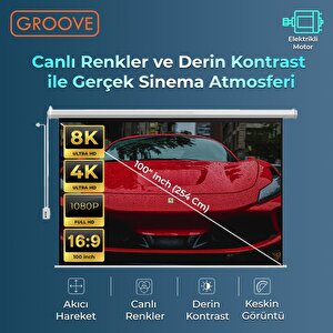Groove Vizio Pro 100¨ Inch Blackout Işık Geçirmez Elektrikli Otomatik Kumandalı Projeksiyon Perdesi 220x125cm +motorlu+canlı Renkl
