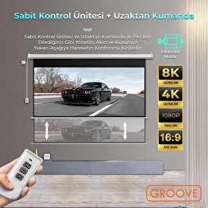 Groove Vizio Pro 100¨ Inch Blackout Işık Geçirmez Elektrikli Otomatik Kumandalı Projeksiyon Perdesi 220x125cm +motorlu+canlı Renkl