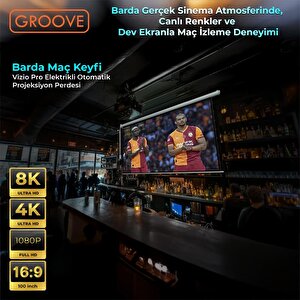 Groove Vizio Pro 100¨ Inch Blackout Işık Geçirmez Elektrikli Otomatik Kumandalı Projeksiyon Perdesi 220x125cm +motorlu+canlı Renkl