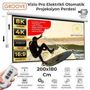 Groove Vizio Pro 200x180cm Blackout Işık Geçirmez Elektrikli Otomatik Kumandalı Projeksiyon Perdesi +motorlu+canlı Renkler+göz Kor