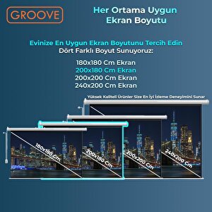 Groove Vizio Pro 200x180cm Blackout Işık Geçirmez Elektrikli Otomatik Kumandalı Projeksiyon Perdesi +motorlu+canlı Renkler+göz Kor