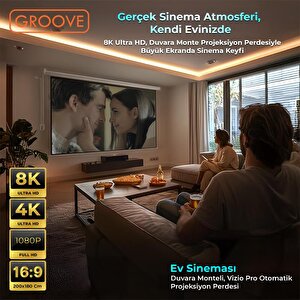 Groove Vizio Pro 200x180cm Blackout Işık Geçirmez Elektrikli Otomatik Kumandalı Projeksiyon Perdesi +motorlu+canlı Renkler+göz Kor