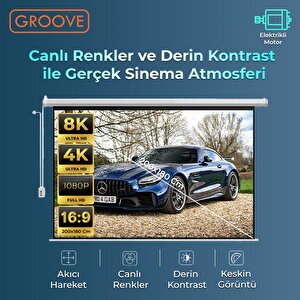 Groove Vizio Pro 200x180cm Blackout Işık Geçirmez Elektrikli Otomatik Kumandalı Projeksiyon Perdesi +motorlu+canlı Renkler+göz Kor