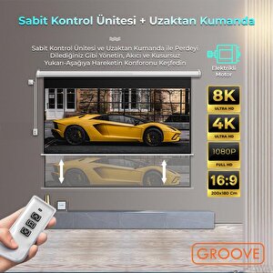 Groove Vizio Pro 200x180cm Blackout Işık Geçirmez Elektrikli Otomatik Kumandalı Projeksiyon Perdesi +motorlu+canlı Renkler+göz Kor