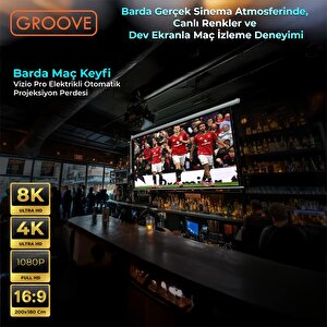 Groove Vizio Pro 200x180cm Blackout Işık Geçirmez Elektrikli Otomatik Kumandalı Projeksiyon Perdesi +motorlu+canlı Renkler+göz Kor