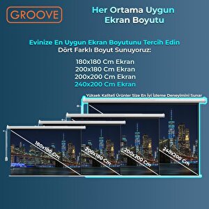Groove Vizio Pro 240x200cm Blackout Işık Geçirmez Elektrikli Otomatik Kumandalı Projeksiyon Perdesi +motorlu+canlı Renkler+göz Kor