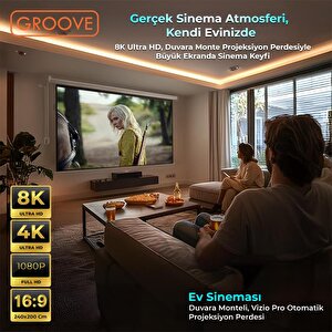 Groove Vizio Pro 240x200cm Blackout Işık Geçirmez Elektrikli Otomatik Kumandalı Projeksiyon Perdesi +motorlu+canlı Renkler+göz Kor