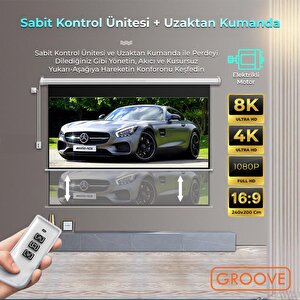 Groove Vizio Pro 240x200cm Blackout Işık Geçirmez Elektrikli Otomatik Kumandalı Projeksiyon Perdesi +motorlu+canlı Renkler+göz Kor