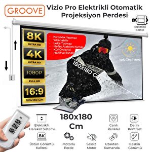 Groove Vizio Pro 180x180cm Blackout Işık Geçirmez Elektrikli Otomatik Kumandalı Projeksiyon Perdesi +motorlu+canlı Renkler+göz Kor
