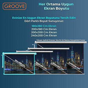 Groove Vizio Pro 180x180cm Blackout Işık Geçirmez Elektrikli Otomatik Kumandalı Projeksiyon Perdesi +motorlu+canlı Renkler+göz Kor