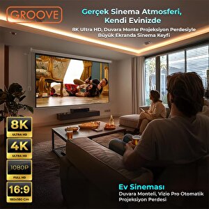 Groove Vizio Pro 180x180cm Blackout Işık Geçirmez Elektrikli Otomatik Kumandalı Projeksiyon Perdesi +motorlu+canlı Renkler+göz Kor