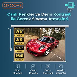 Groove Vizio Pro 180x180cm Blackout Işık Geçirmez Elektrikli Otomatik Kumandalı Projeksiyon Perdesi +motorlu+canlı Renkler+göz Kor