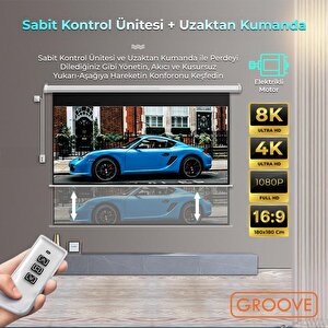 Groove Vizio Pro 180x180cm Blackout Işık Geçirmez Elektrikli Otomatik Kumandalı Projeksiyon Perdesi +motorlu+canlı Renkler+göz Kor