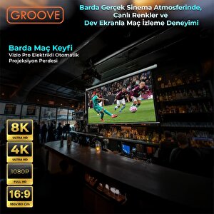Groove Vizio Pro 180x180cm Blackout Işık Geçirmez Elektrikli Otomatik Kumandalı Projeksiyon Perdesi +motorlu+canlı Renkler+göz Kor