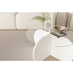 Wibes Beyaz Desen Cam Orta Sehpa / Şeffaf Cam