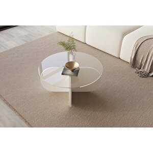 Wibes Beyaz Desen Cam Orta Sehpa / Şeffaf Cam