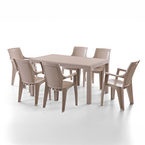 Efes 6 Kişilik Rattan Masa Sandalye Takımı Cappuccino