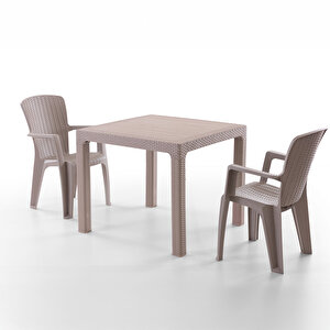 Side 2 Kişilik Rattan Masa Sandalye Takımı Cappuccino