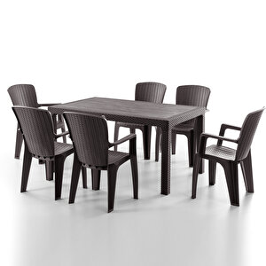 Side 6 Kişilik Rattan Masa Sandalye Takımı Kahve