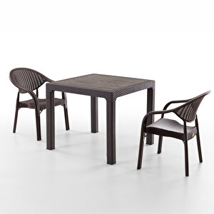 Bamboo 2 Kişilik Rattan Masa Sandalye Takımı Kahve
