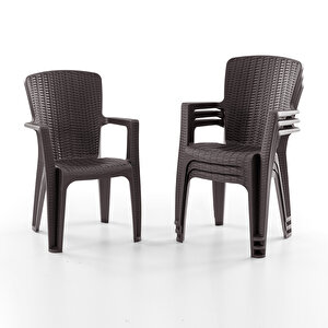 Side 4 Kişilik Rattan Masa Sandalye Takımı Kahve