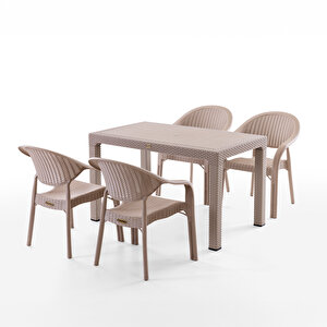 Bamboo 4 Kişilik Rattan Masa Sandalye Takımı Cappuccino