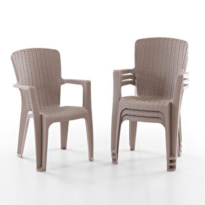 Side 6 Kişilik Rattan Masa Sandalye Takımı Cappuccino