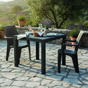 Efes 2 Kişilik Rattan Masa Sandalye Takımı Siyah