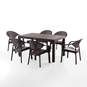 Bamboo 6 Kişilik Rattan Masa Sandalye Takımı Kahve