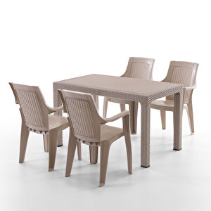 Efes 4 Kişilik Rattan Masa Sandalye Takımı Cappuccino
