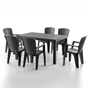 Side 6 Kişilik Rattan Masa Sandalye Takımı Siyah