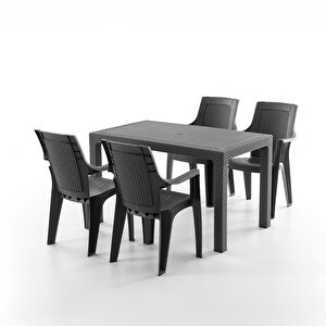 Efes 4 Kişilik Rattan Masa Sandalye Takımı Siyah