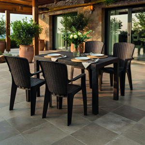 Side 4 Kişilik Rattan Masa Sandalye Takımı Siyah