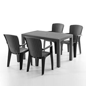 Side 4 Kişilik Rattan Masa Sandalye Takımı Siyah
