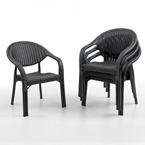Bamboo 4'lü Rattan Sandalye Siyah
