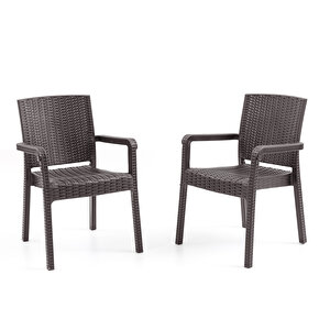 King 2'li Rattan Sandalye Kahve