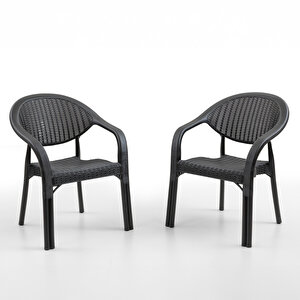 Bamboo 2'li Rattan Sandalye Siyah