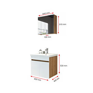 Star Banyo Dolabı Seti ( 60 Cm Egzotik Meşe & Parlak Beyaz Aynalı Lavabolu Mdf ) Beyaz - Meşe