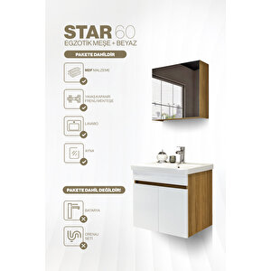 Star Banyo Dolabı Seti ( 60 Cm Egzotik Meşe & Parlak Beyaz Aynalı Lavabolu Mdf )
