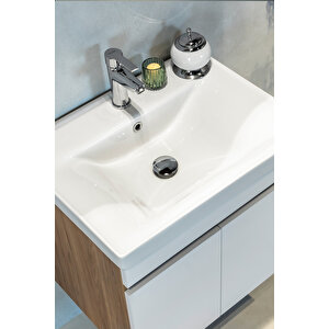 Star Banyo Dolabı Seti ( 60 Cm Egzotik Meşe & Parlak Beyaz Aynalı Lavabolu Mdf )