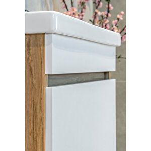 Star Banyo Dolabı Seti ( 60 Cm Egzotik Meşe & Parlak Beyaz Aynalı Lavabolu Mdf )