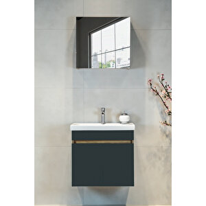 Star Banyo Dolabı Seti ( 60 Cm Egzotik Meşe & Koyu Gri Aynalı Lavabolu Mdf ) Gri Meşe