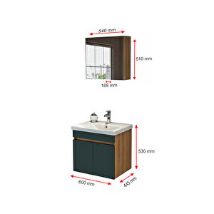 Star Banyo Dolabı Seti ( 60 Cm Egzotik Meşe & Koyu Gri Aynalı Lavabolu Mdf ) Gri Meşe