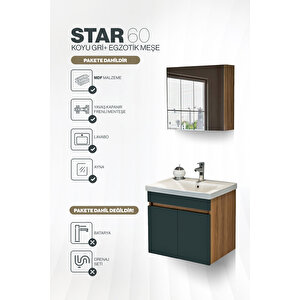 Star Banyo Dolabı Seti ( 60 Cm Egzotik Meşe & Koyu Gri Aynalı Lavabolu Mdf )