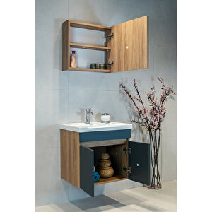 Star Banyo Dolabı Seti ( 60 Cm Egzotik Meşe & Koyu Gri Aynalı Lavabolu Mdf )