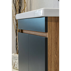 Star Banyo Dolabı Seti ( 60 Cm Egzotik Meşe & Koyu Gri Aynalı Lavabolu Mdf )