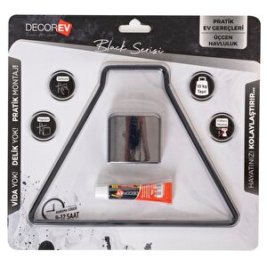 Dekoratif Yapıştırmalı Banyo- Mutfak Metal Üçgen Havluluk Askı Siyah Vidasız Pratik Montaj Dc-5058