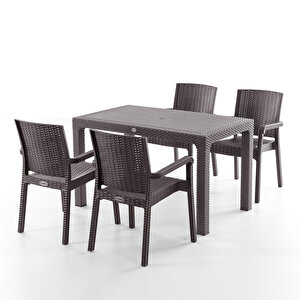 King 4 Kişilik Rattan Masa Sandalye Takımı Kahve