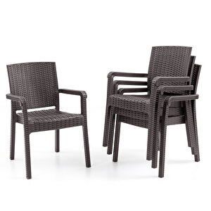 King 4 Kişilik Rattan Masa Sandalye Takımı Kahve